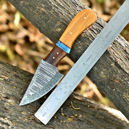 8" Elite Outdoor Damascus Steel Blade Skinner Knife Wood Resin Handle