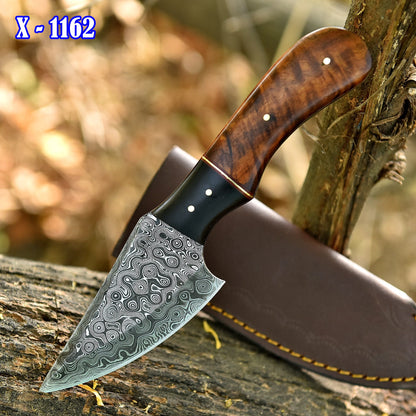 Elite EDC Hand Forged Damascus Steel Skinning Knife Wood Resin Handle