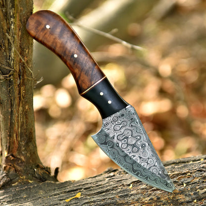 Elite EDC Hand Forged Damascus Steel Skinning Knife Wood Resin Handle