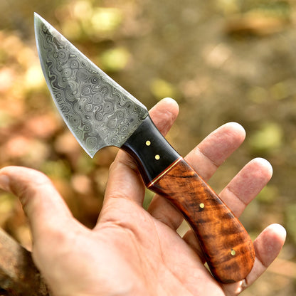 Elite EDC Hand Forged Damascus Steel Skinning Knife Wood Resin Handle