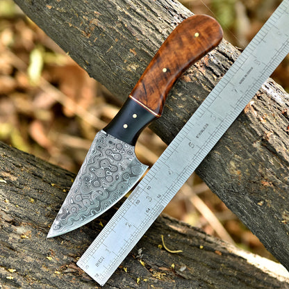 Elite EDC Hand Forged Damascus Steel Skinning Knife Wood Resin Handle