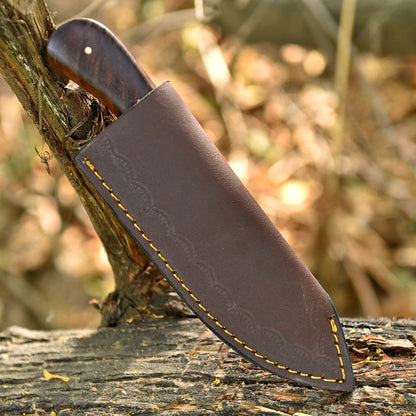 Elite EDC Hand Forged Damascus Steel Skinning Knife Wood Resin Handle