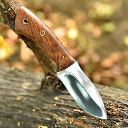 Classic Hunting Carbon Steel Blade Skinner Knife Wood Handle