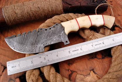 10" Handmade Damascus Survival Knife - Bone Handle with Genuine Leather Sheath x-141