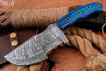 10' Tracker Knife Forged Damascus Steel Full Tang Hunting Knives Blue Stain Wood Handle