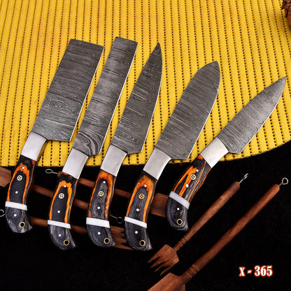 Handcrafted Damascus Steel 5PCS Chef Knife Set  Premium Kitchen Knifes Set