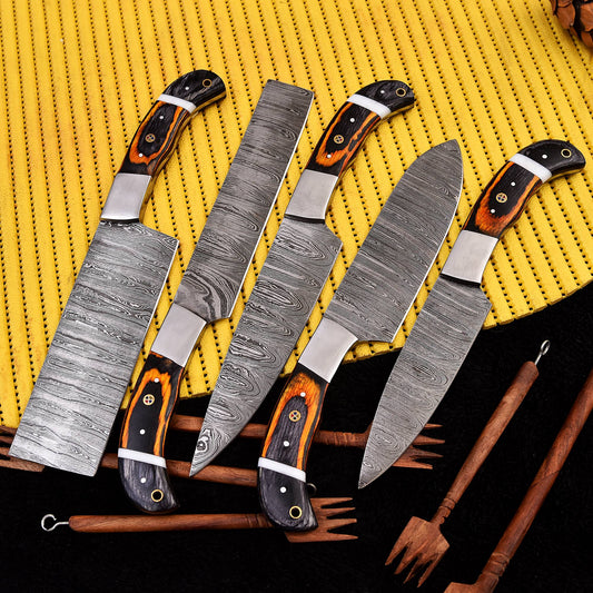 Handcrafted Damascus Steel 5PCS Chef Knife Set  Premium Kitchen Knifes Set