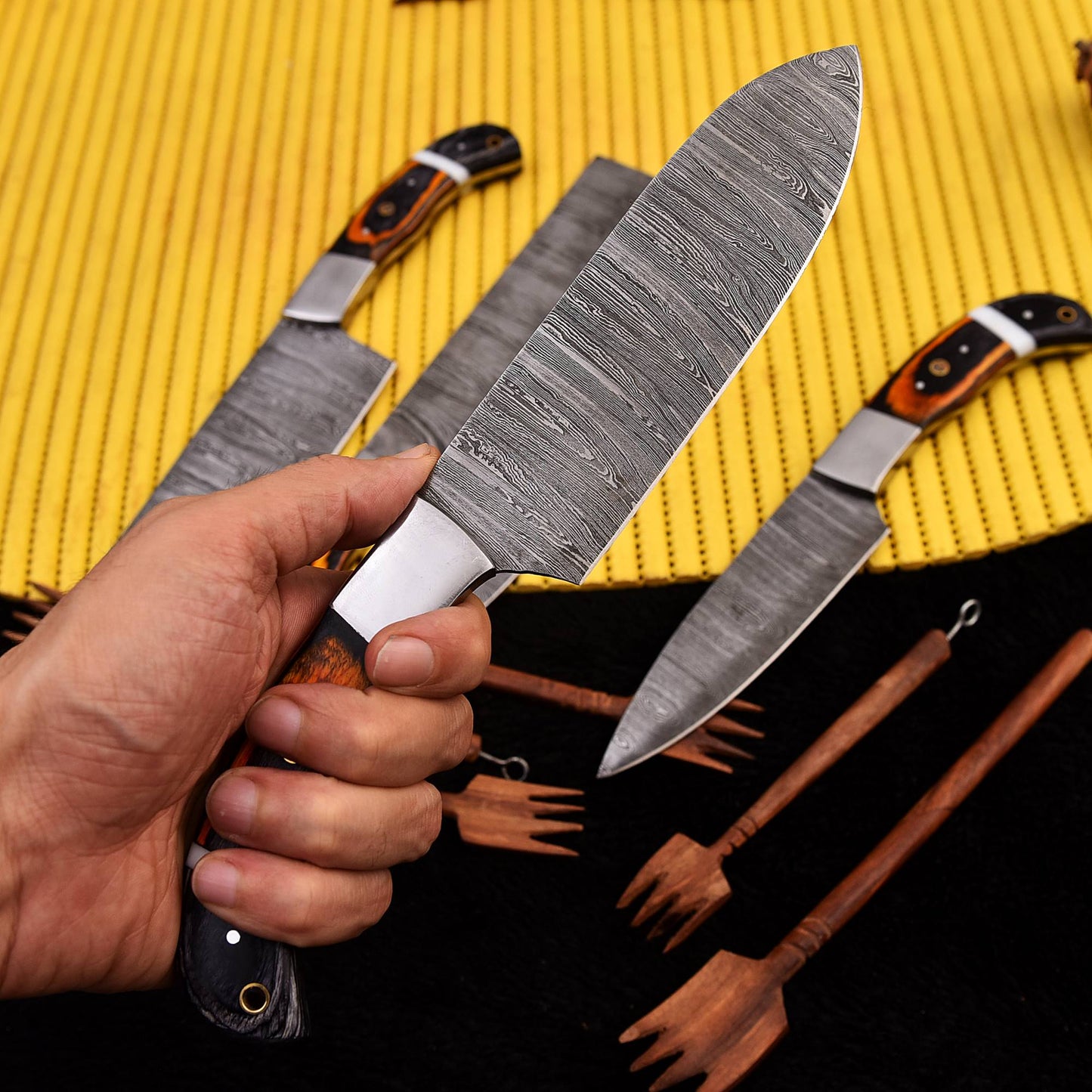 Handcrafted Damascus Steel 5PCS Chef Knife Set  Premium Kitchen Knifes Set