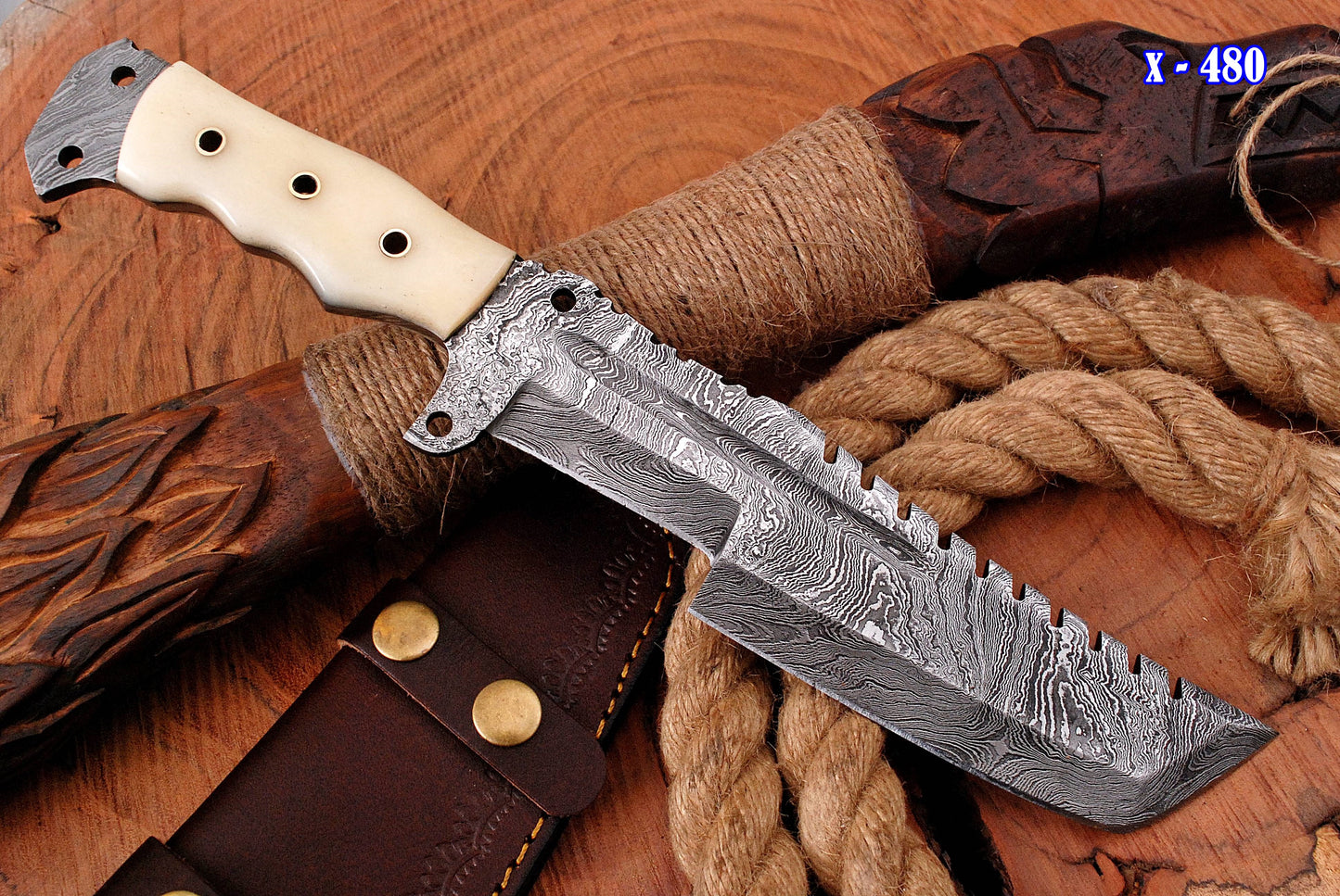 Tracker Knife - Hand Forged Damascus Steel Hunting Tracker Bone Handle