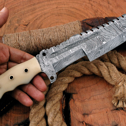 Tracker Knife - Hand Forged Damascus Steel Hunting Tracker Bone Handle