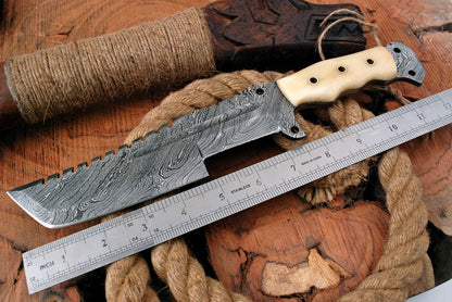 Tracker Knife - Hand Forged Damascus Steel Hunting Tracker Bone Handle