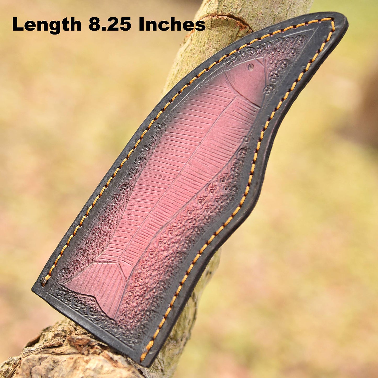 Hand Stitched Premium Goat Leather Fish Engraved Fixed Blade Knife Sheath