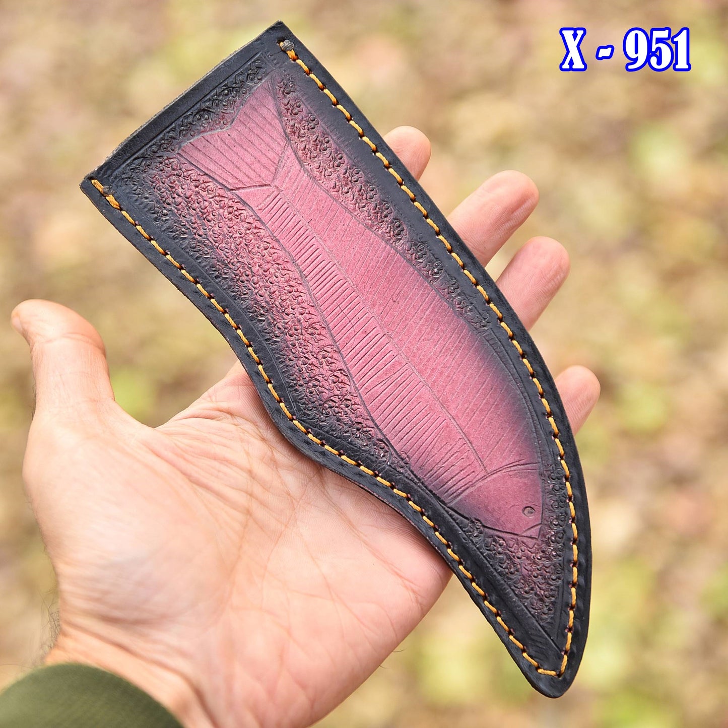 Hand Stitched Premium Goat Leather Fish Engraved Fixed Blade Knife Sheath