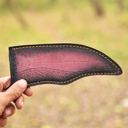 Hand Stitched Premium Goat Leather Fish Engraved Fixed Blade Knife Sheath