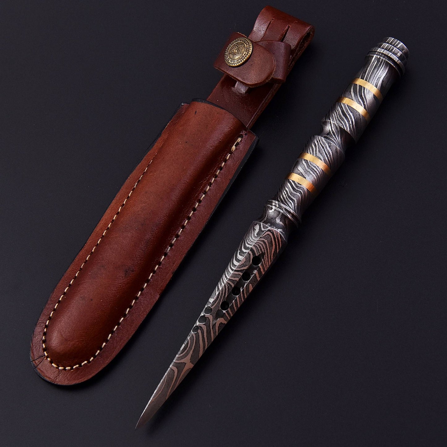 Custom Handmade Damascus Steel Full Tang Dagger Knife With Sheath