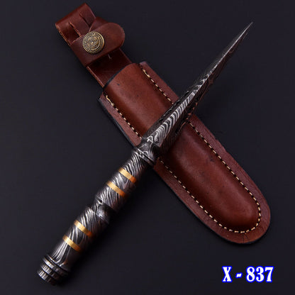 Custom Handmade Damascus Steel Full Tang Dagger Knife With Sheath