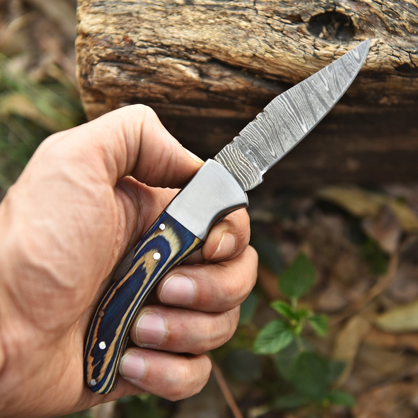 Hand Forged Damascus Steel Folding Blade Pocket Knife Outdoor Camping EDC