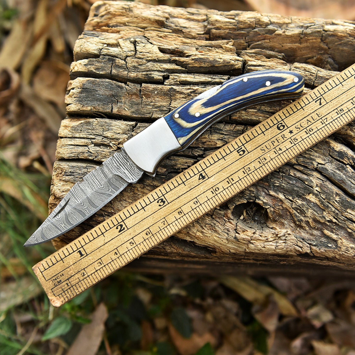 Hand Forged Damascus Steel Folding Blade Pocket Knife Outdoor Camping EDC