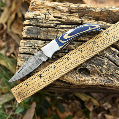 Hand Forged Damascus Steel Folding Blade Pocket Knife Outdoor Camping EDC