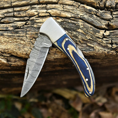 Hand Forged Damascus Steel Folding Blade Pocket Knife Outdoor Camping EDC