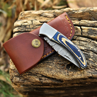 Hand Forged Damascus Steel Folding Blade Pocket Knife Outdoor Camping EDC
