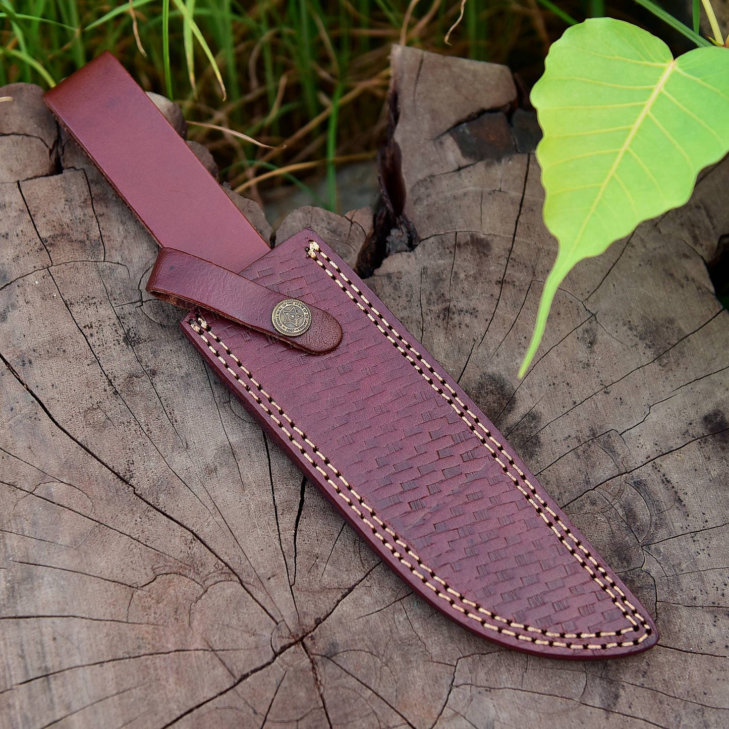 Custom Hand Forged Top Grain Engraved Leather Fixed Blade Knife Sheath