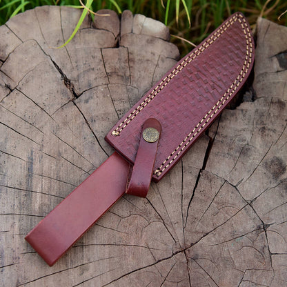 Custom Hand Forged Top Grain Engraved Leather Fixed Blade Knife Sheath