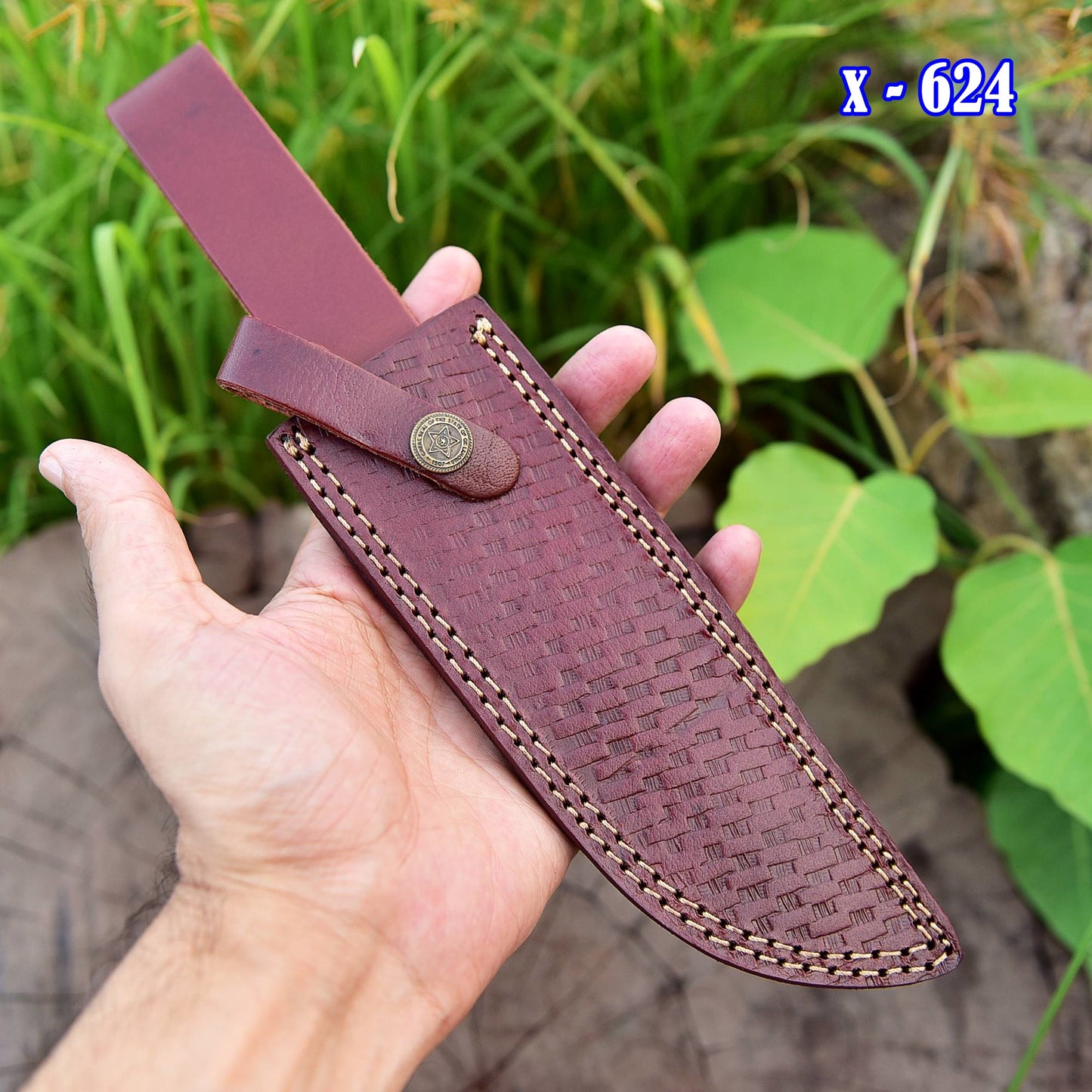 Custom Hand Forged Top Grain Engraved Leather Fixed Blade Knife Sheath