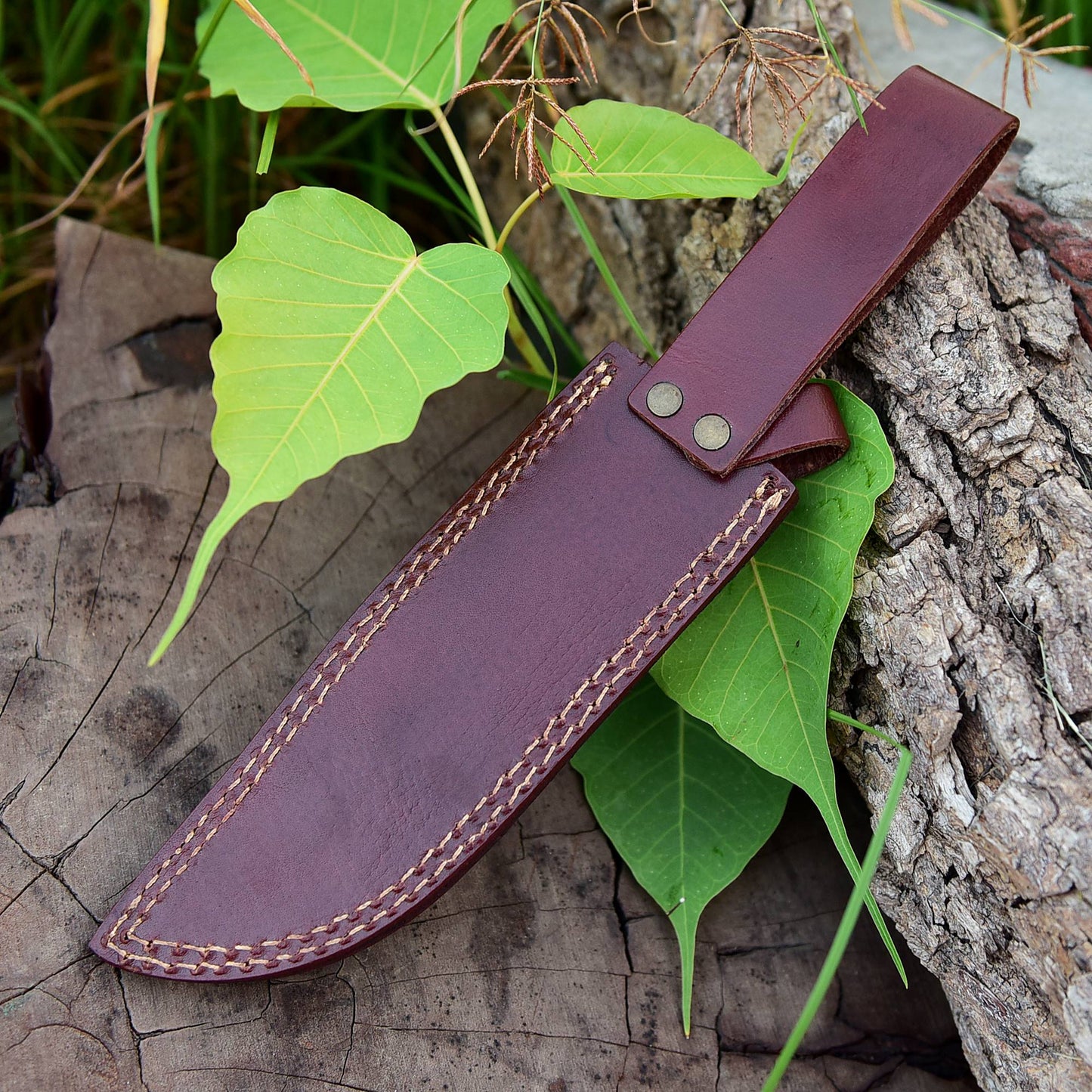 Custom Hand Forged Top Grain Engraved Leather Fixed Blade Knife Sheath