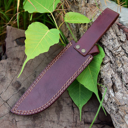 Custom Hand Forged Top Grain Engraved Leather Fixed Blade Knife Sheath