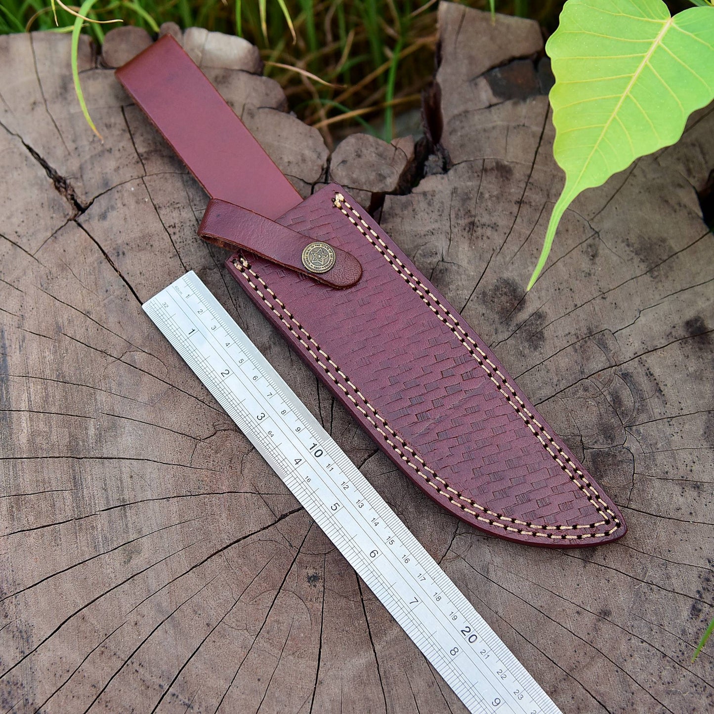 Custom Hand Forged Top Grain Engraved Leather Fixed Blade Knife Sheath