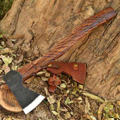 Small Forged Carbon Steel Axe with Engrave Wood Shaft - Viking Axe