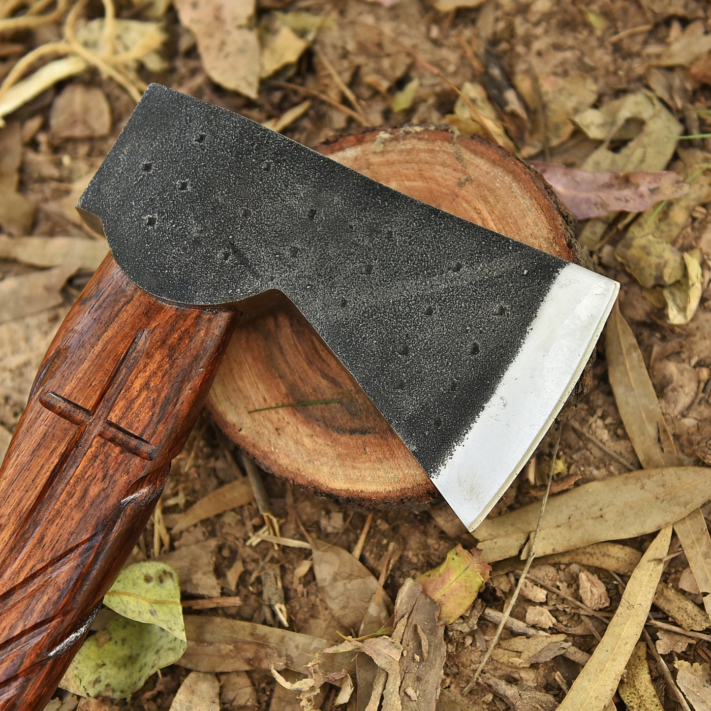Small Forged Carbon Steel Axe with Engrave Wood Shaft - Viking Axe