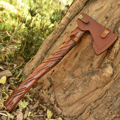 Small Forged Carbon Steel Axe with Engrave Wood Shaft - Viking Axe