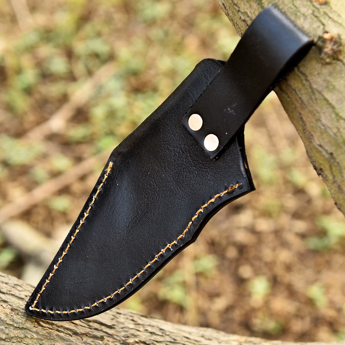 Hand Stitched Top Grain Leather Fixed Blade Knife Lion Engraved Sheath