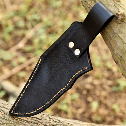 Hand Stitched Top Grain Leather Fixed Blade Knife Lion Engraved Sheath