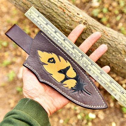 Luxury Outdoor Lion Engraved Genuine Leather Fixed Blade Knife Sheath