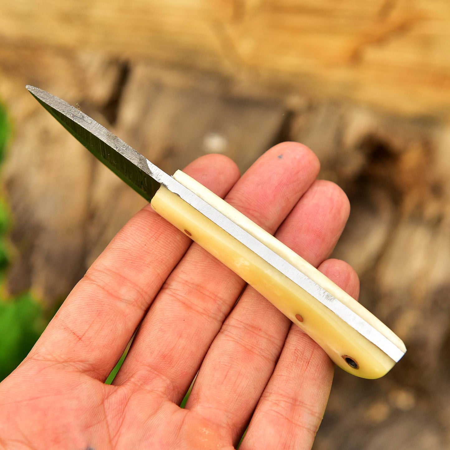 Custom Hand Forged Damascus Steel Blade Skinner Knife Camel Bone Handle