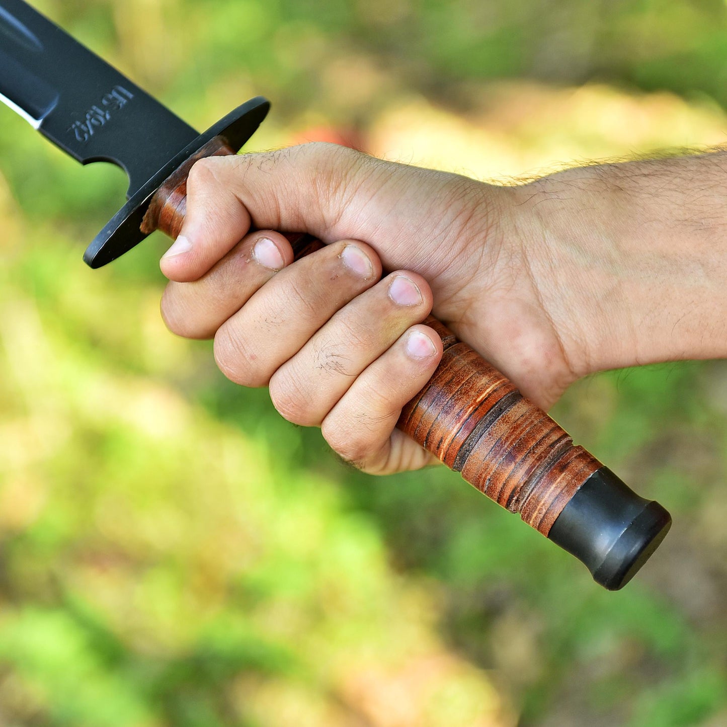Handcrafted Carbon Steel D2 Powder Coated Blade Sword Leather Handle