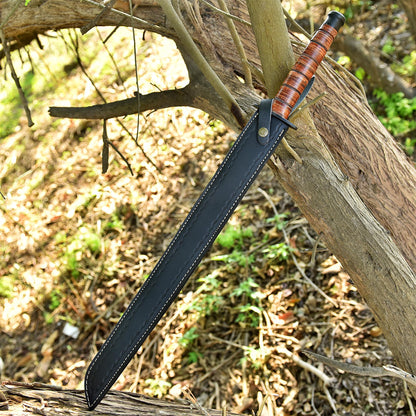 Handcrafted Carbon Steel D2 Powder Coated Blade Sword Leather Handle