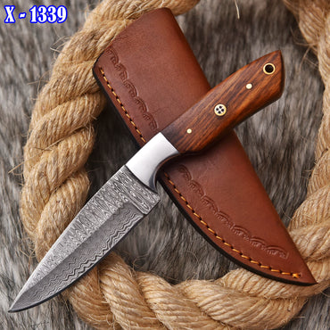 Handmade Damascus Steel Skinner Knife wood Handle 8" Full Tang Knife