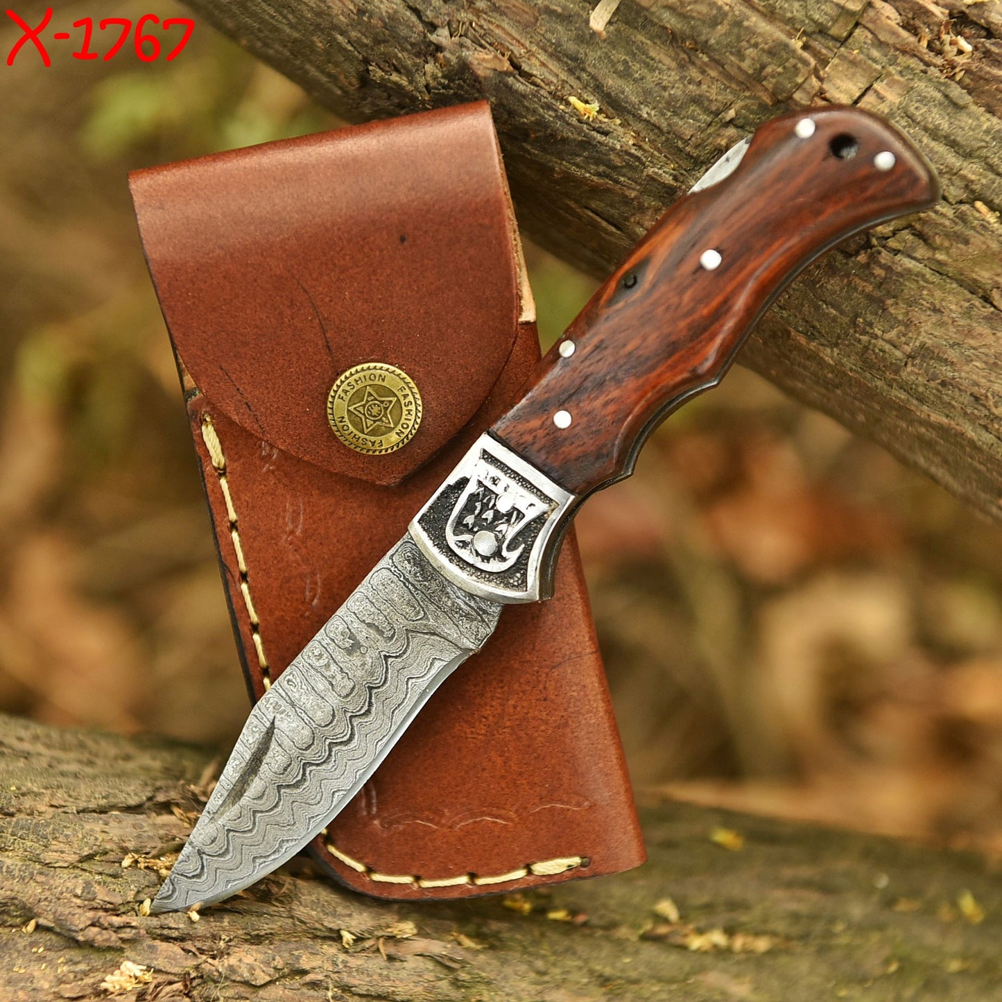 Handcrafted Damascus Premium Folding Pocket Knife Wood Handle