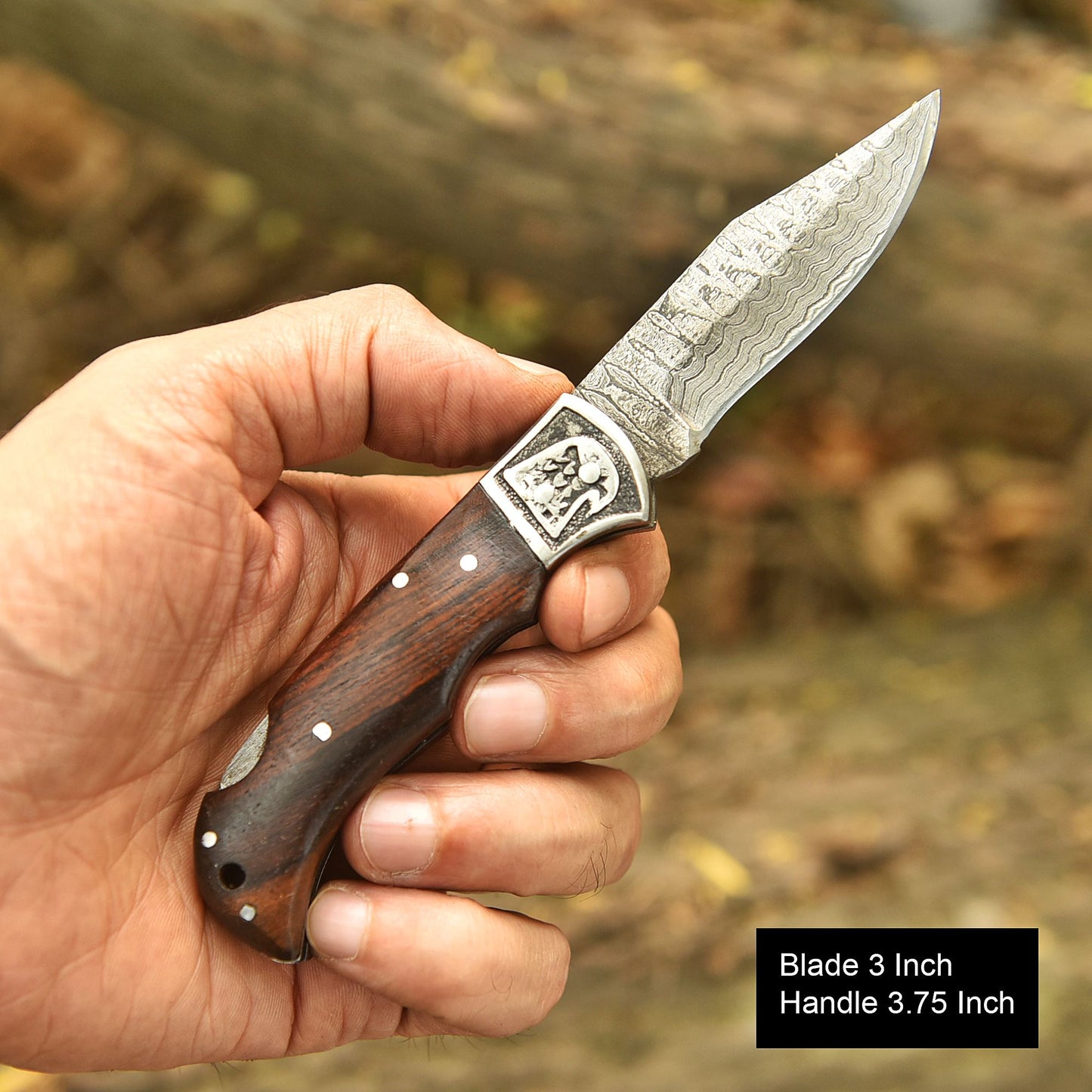 Handcrafted Damascus Premium Folding Pocket Knife Wood Handle