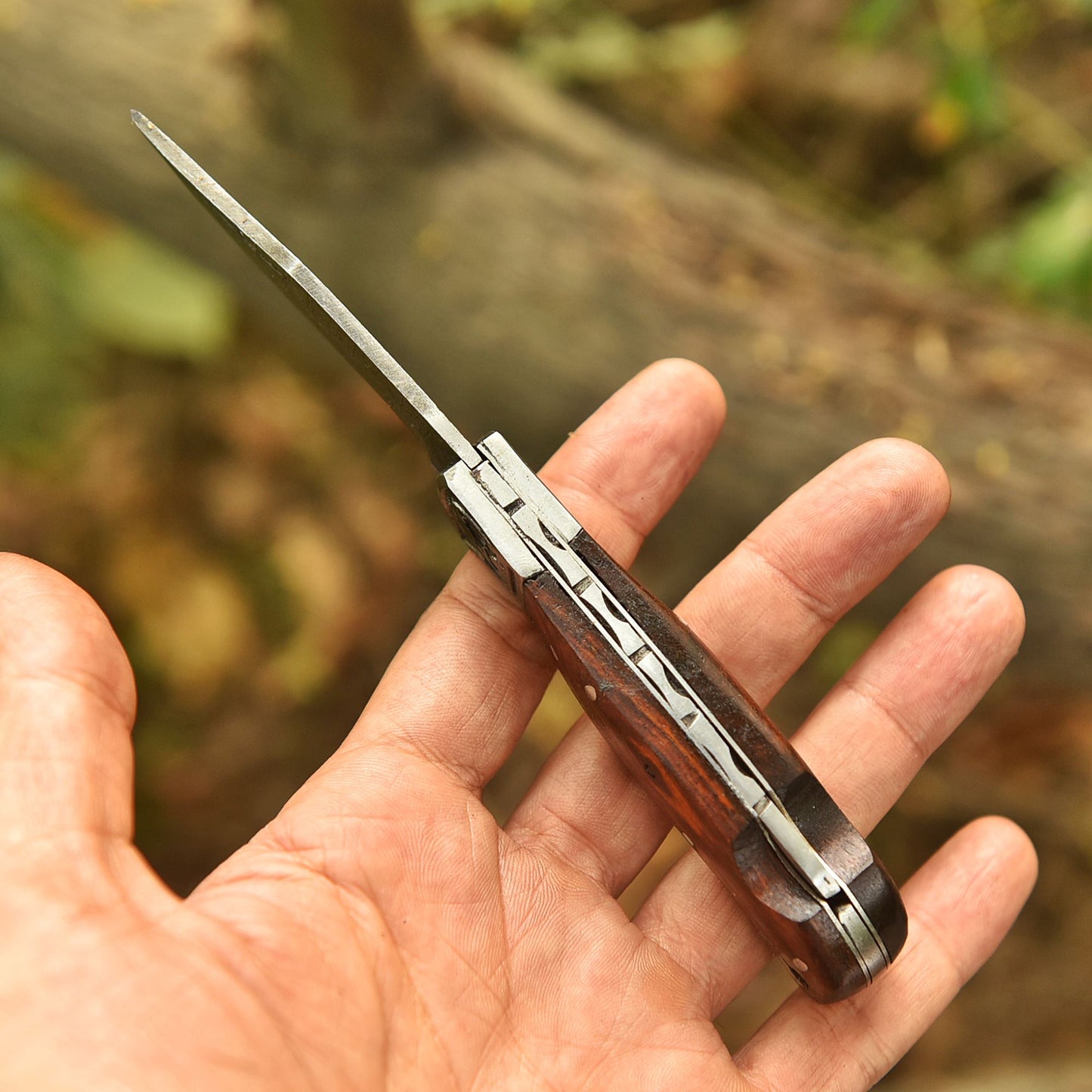 Handcrafted Damascus Premium Folding Pocket Knife Wood Handle