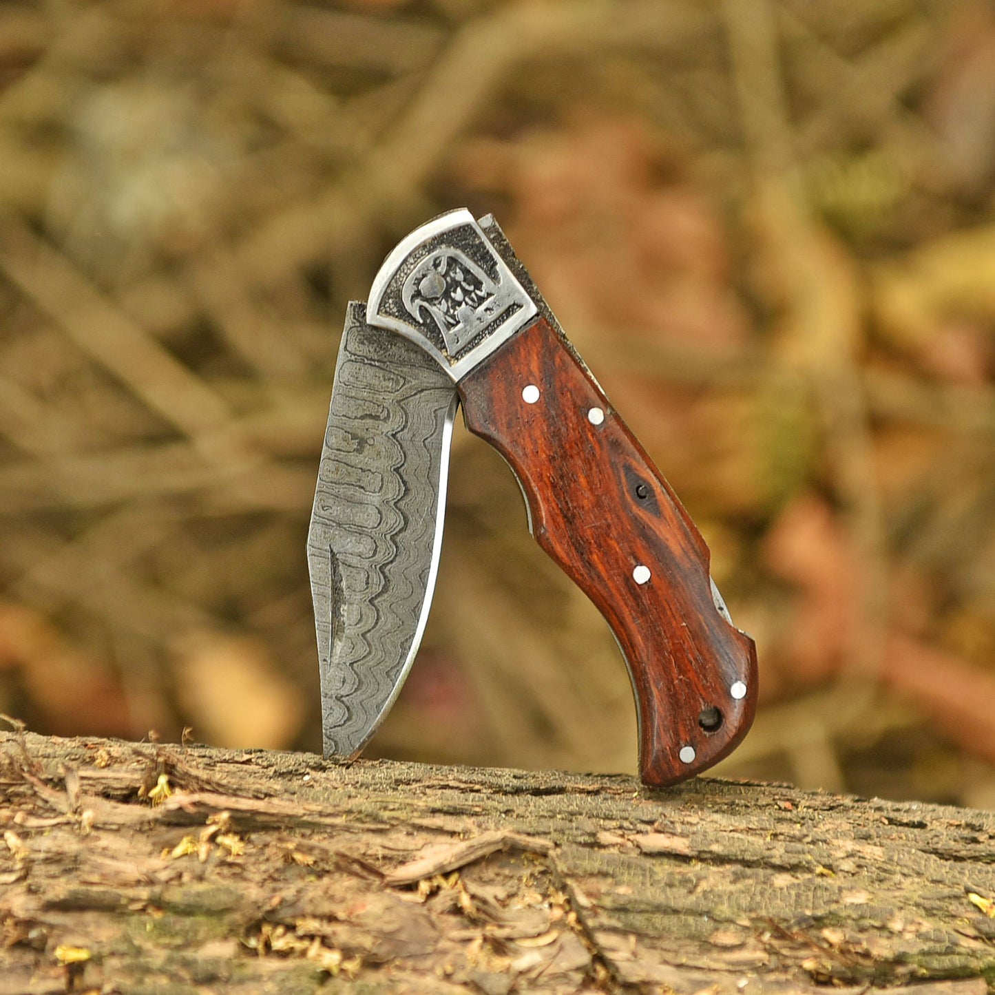 Handcrafted Damascus Premium Folding Pocket Knife Wood Handle
