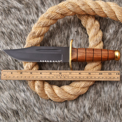 Outdoor Carbon Steel Fixed Blade Hunting Knife Wood Brass Guard Handle