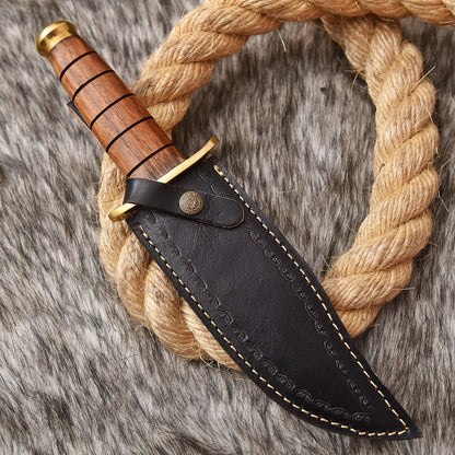 Outdoor Carbon Steel Fixed Blade Hunting Knife Wood Brass Guard Handle