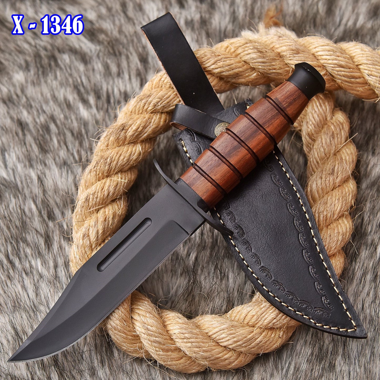 12"Handmade D2 Steel Hunting Fix Blade Knife Wood Handle EDC With Sheath