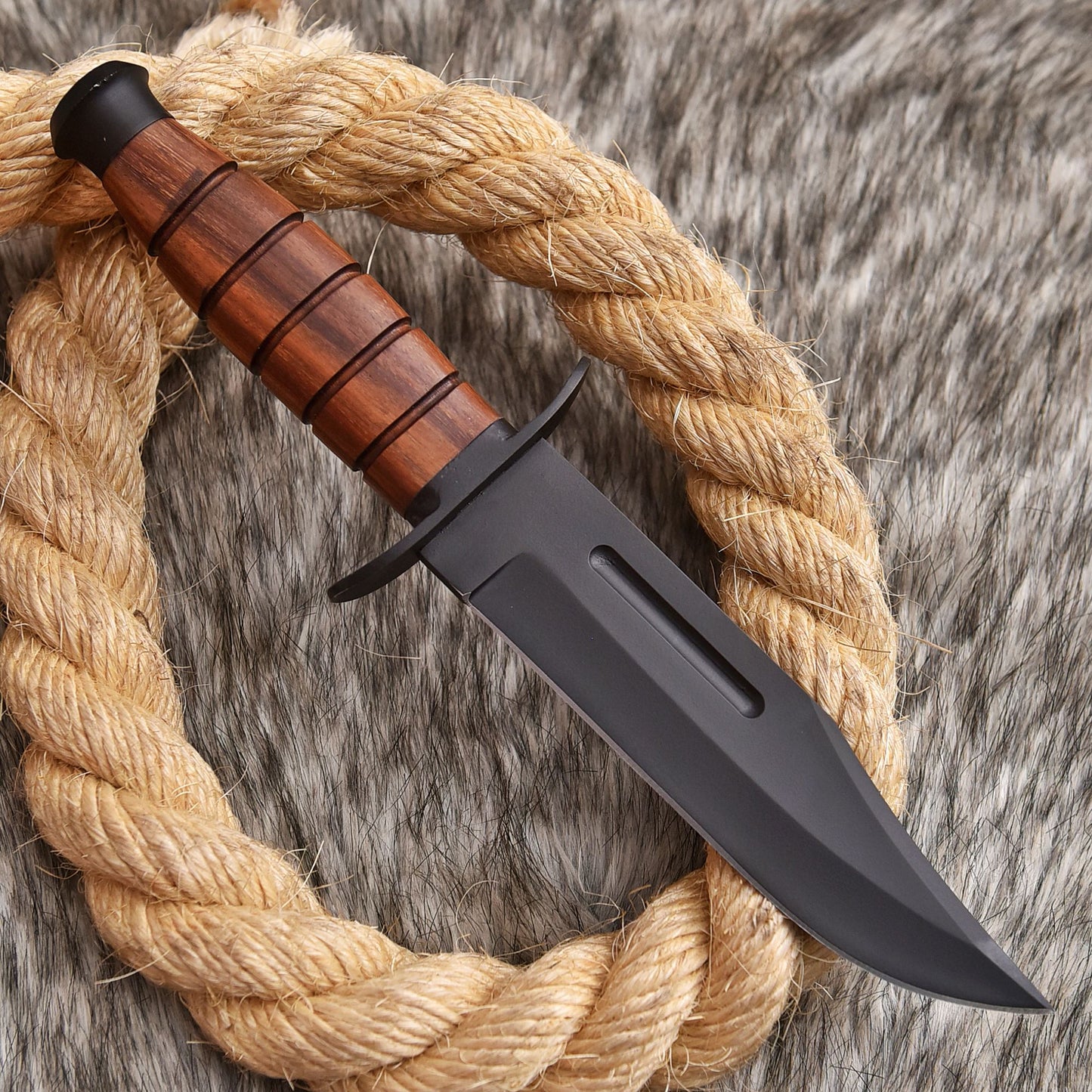 12"Handmade D2 Steel Hunting Fix Blade Knife Wood Handle EDC With Sheath