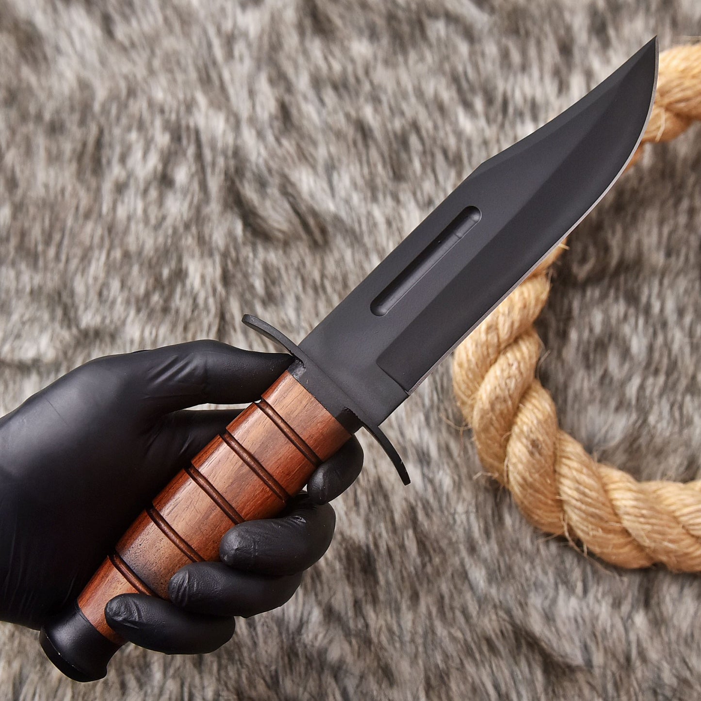 12"Handmade D2 Steel Hunting Fix Blade Knife Wood Handle EDC With Sheath